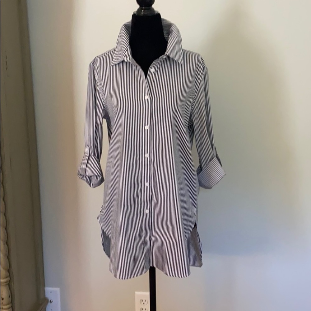 Calvin Klein Dark Gray and White Striped Blouse